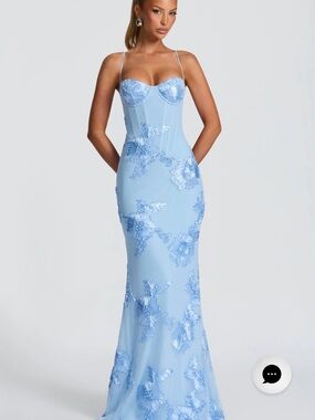 Strap Corset Light Blue Floral Maxi Dress